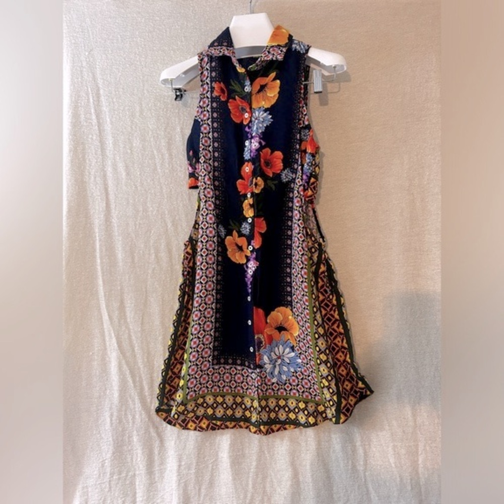 Farm Rio Sleeveless Button Down Mini Dress